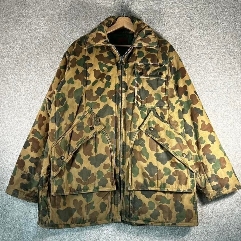 Vintage Saftbak duck camo frogskin insulated zip up hunting jacket